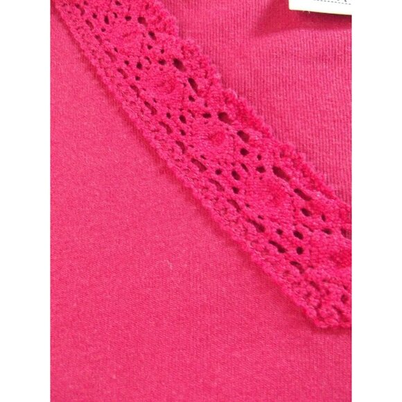 Basic Editions T-shirt Womens Size Small Red Ribbed Knit V-neck Crochet Trim top - Picture 5 of 9